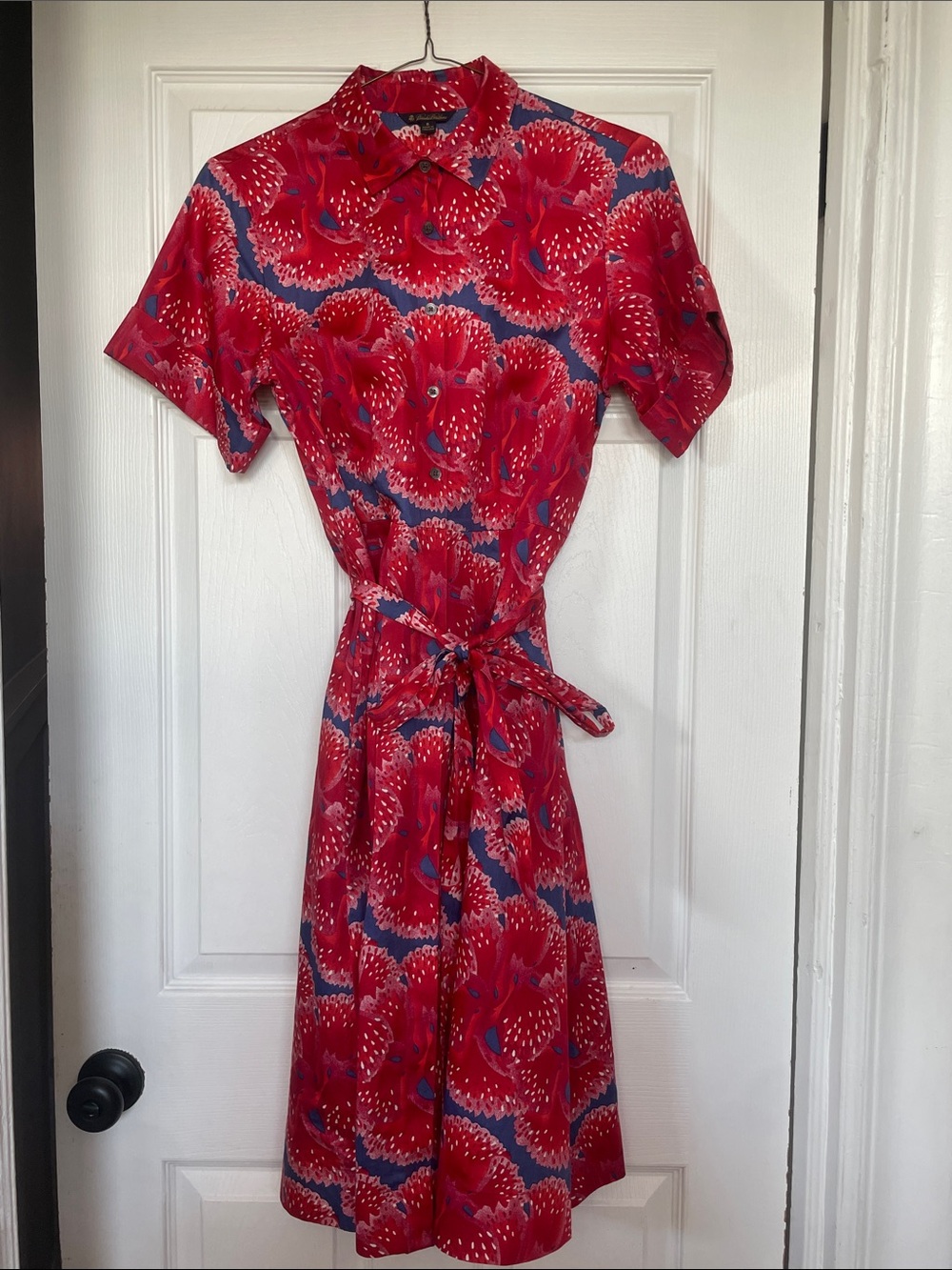 Zac Posen for Brooks Brothers Red Floral Poppy Shirt Dress with Tie Waist